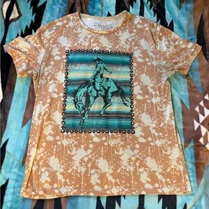 Crazy Train Tan and Teal Graphic Skirt